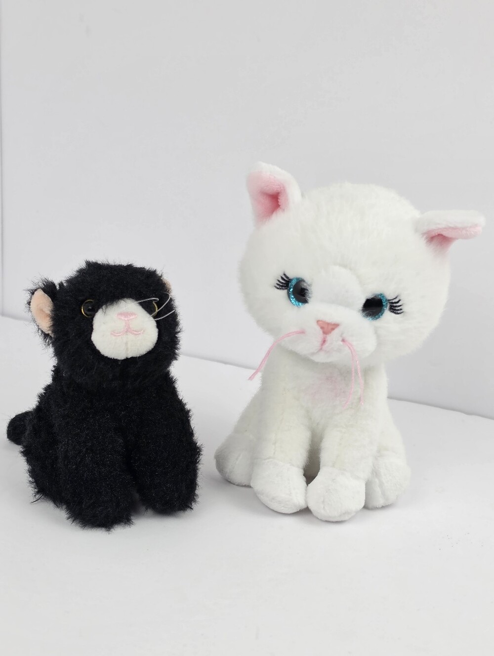 Cute Plush Cat Kitten Toy Set Black & White Stuffed Animals Soft Kawaii